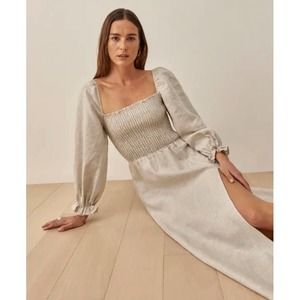 Reformation Gitane Linen Dress in Oatmeal